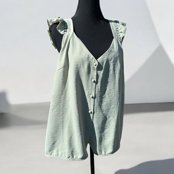 Sage Green Button-Front Sleeveless Top - Picture 1 of 2